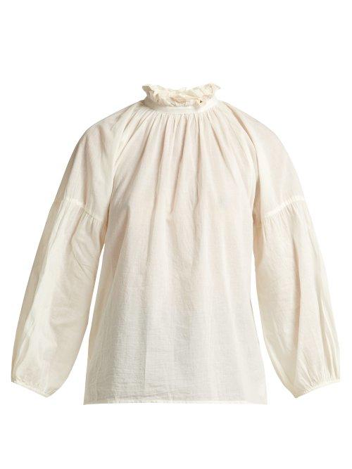 Matchesfashion.com Apiece Apart - Victoria Ruffled Neck Cotton Blouse - Womens - Cream