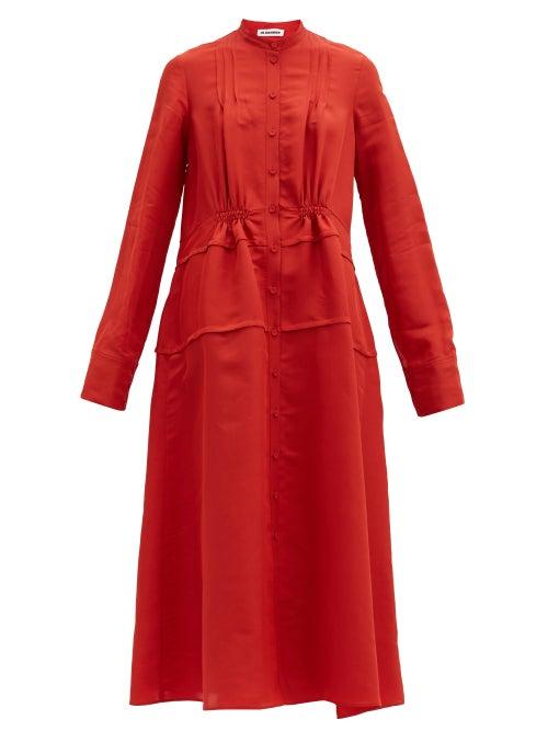 Matchesfashion.com Jil Sander - Twisted Gathered Twill Shirtdress - Womens - Red
