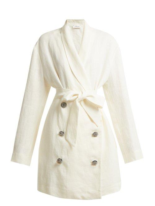 Matchesfashion.com Attico - Crystal Embellished Button Linen Jacket - Womens - White