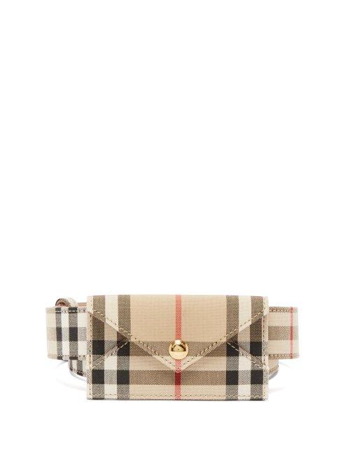 Matchesfashion.com Burberry - Checked Gabardine And Leather Cardholder Belt - Womens - Beige Print