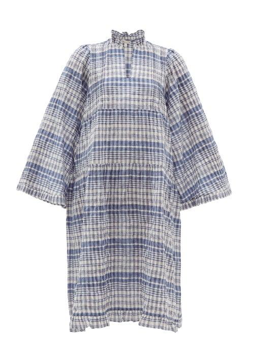 Matchesfashion.com Belize - Lana Checked Cotton-blend Seersucker Dress - Womens - Blue White