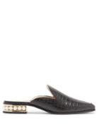 Matchesfashion.com Nicholas Kirkwood - Casati Pearl-heel Croc-effect Leather Loafers - Womens - Black