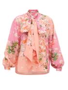 Matchesfashion.com Givenchy - Floral-print Detachable Pussy-bow Silk Blouse - Womens - Pink