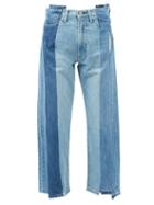 Kuro - Remake Patchwork Stripe Relaxed-leg Jeans - Womens - Mid Denim