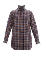 Matchesfashion.com Victoria Beckham - Pleated Neck And Cuffs Check Cotton Shirt - Womens - Brown Navy
