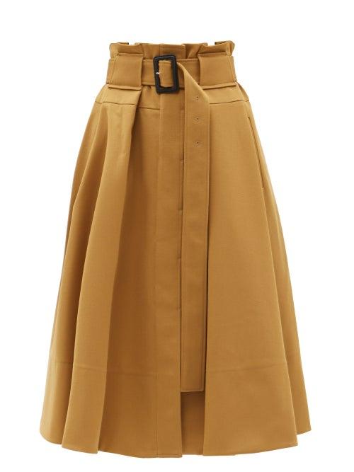 Proenza Schouler - Paperbag-waist Wool-gabardine Midi Skirt - Womens - Light Brown
