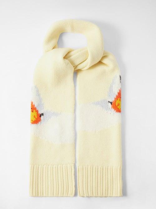Jw Anderson - Swan-intarsia Merino Scarf - Mens - Pale Yellow