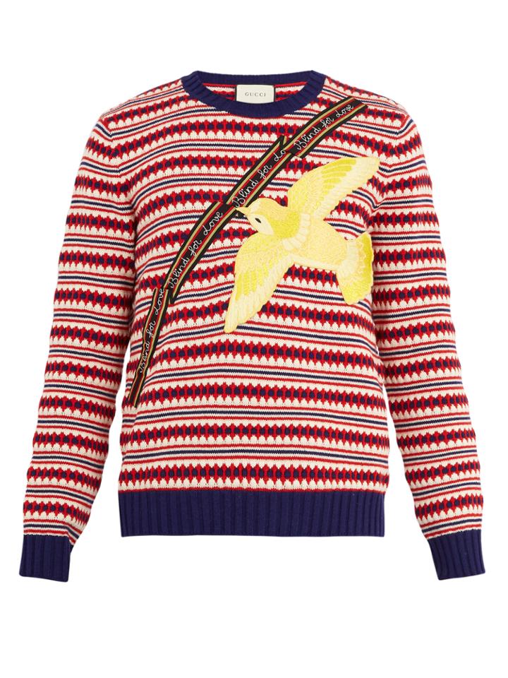 Gucci Bird-appliqu Wool-blend Sweater