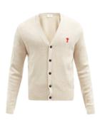 Matchesfashion.com Ami - Ami De Caur-embroidered Merino-wool Cardigan - Mens - Light Beige