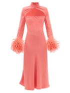 16arlington - Odessa Cutout-bodice Feather-trim Crepe Dress - Womens - Pink