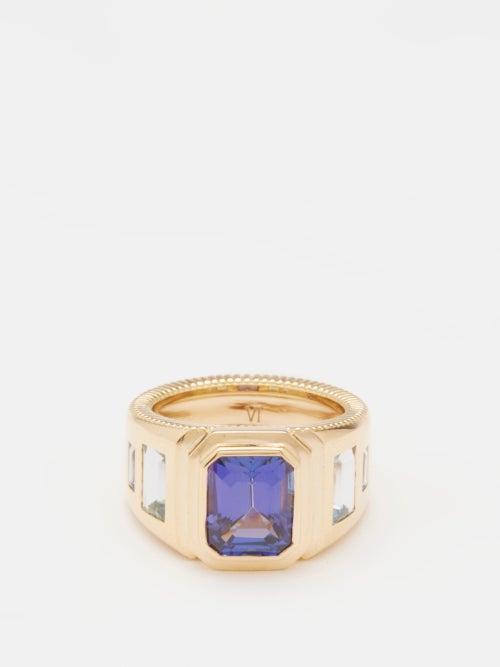 Viltier - Miroitante Tanzanite, Aquamarine & 18kt Gold Ring - Womens - Multi