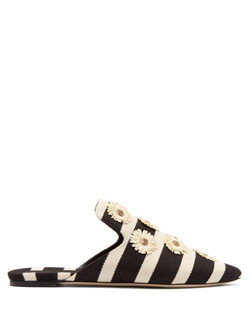 Matchesfashion.com Sanayi 313 - Camomila Daisy Appliqu Backless Cotton Mules - Womens - Black Cream