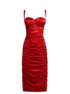 Matchesfashion.com Dolce & Gabbana - Ruched Silk Blend Satin Midi Dress - Womens - Red