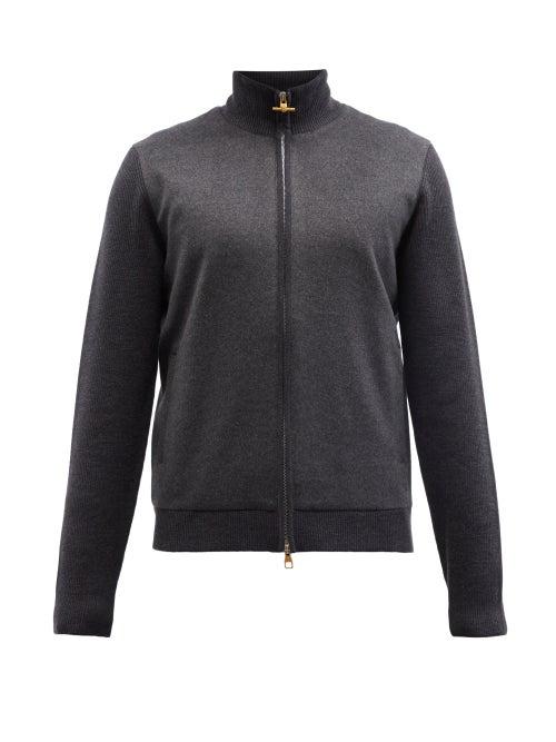 Mens Rtw Dunhill - Panelled Merino-wool Zipped Sweater - Mens - Grey