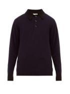 Matchesfashion.com Oliver Spencer - Pablo Wool Long Sleeve Polo Shirt - Mens - Navy