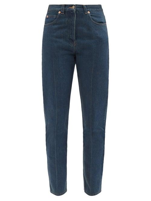 Gucci - Horsebit High-rise Straight-leg Jeans - Womens - Dark Denim
