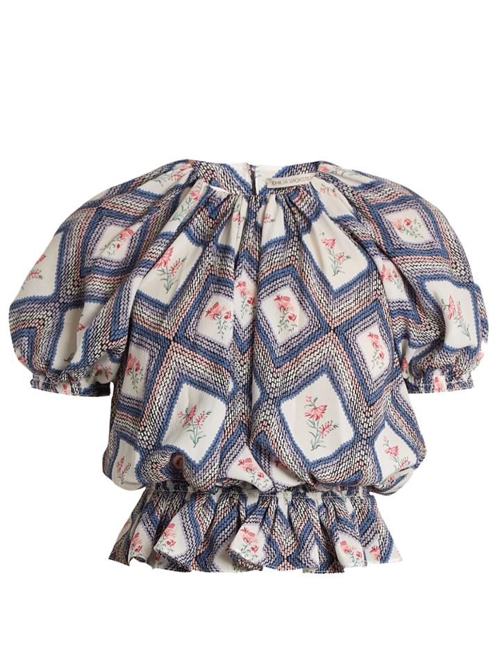 Emilia Wickstead Verity Tapestry-print Gathered Crepe Top