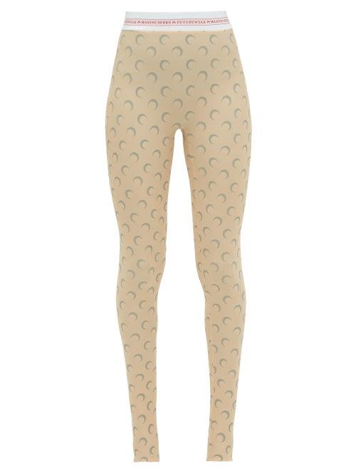 Matchesfashion.com Marine Serre - Reflective Crescent Moon Print Leggings - Womens - Beige Multi
