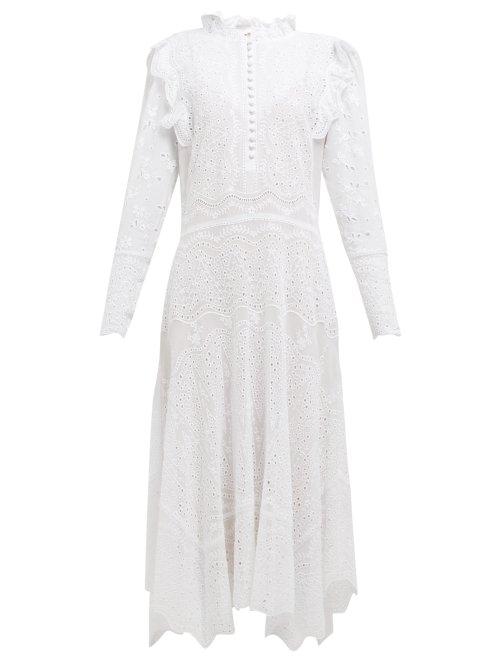 Matchesfashion.com Rebecca Taylor - Livy Broderie Anglaise Cotton Blend Dress - Womens - White