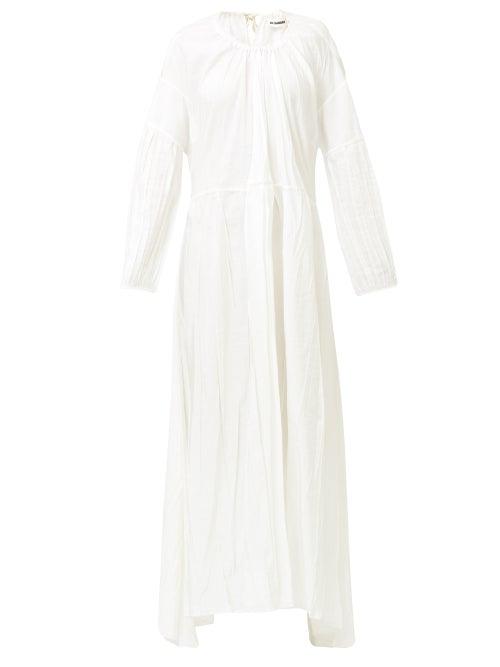 Matchesfashion.com Jil Sander - Nanashi Drawstring Creased Voile Maxi Dress - Womens - White