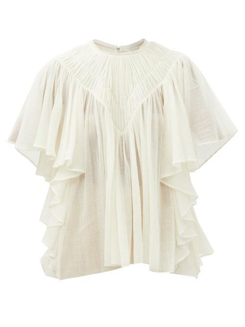 Chlo - Ruffled Wool-gauze Blouse - Womens - White