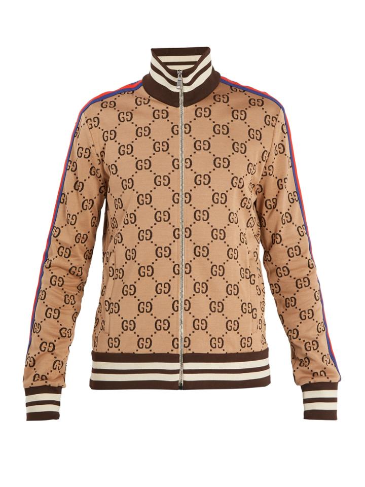 Gucci Gg-jacquard Zip-through Cotton Sweatshirt