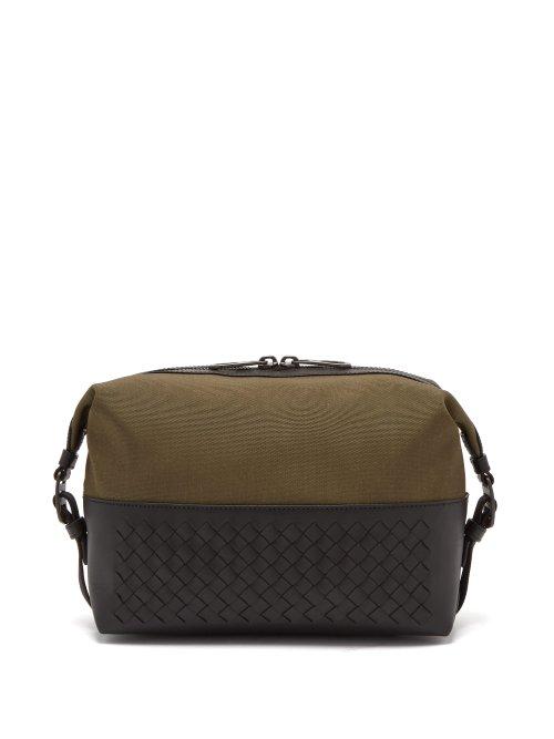 Matchesfashion.com Bottega Veneta - Intrecciato Leather And Canvas Wash Bag - Mens - Khaki
