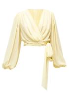 Matchesfashion.com Dolce & Gabbana - V-neck Silk Crepe De Chine Cropped Top - Womens - Pale Yellow