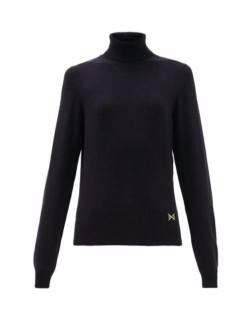 Matchesfashion.com Barrie - Logo Plaque Cashmere Roll Neck Sweater - Womens - Dark Navy