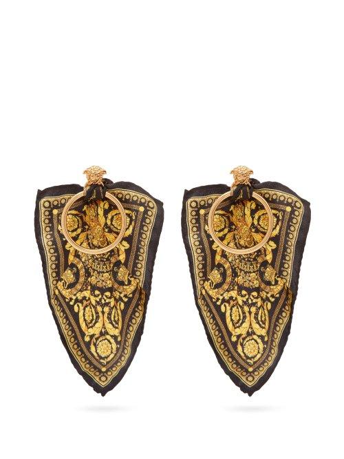 Matchesfashion.com Versace - Baroque Print Silk Tie Hoop Earrings - Womens - Gold
