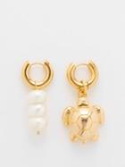 Timeless Pearly - Mismatched Pearl & Gold-plated Hoop Earrings - Womens - Gold Multi
