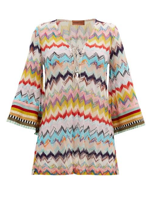 Matchesfashion.com Missoni Mare - Lace-up Zizag-knitted Cover Up - Womens - Multi
