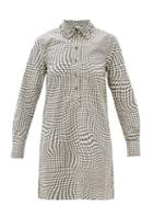 Matchesfashion.com Ganni - Optical Houndstooth Pea-collar Cotton Mini Dress - Womens - Black White