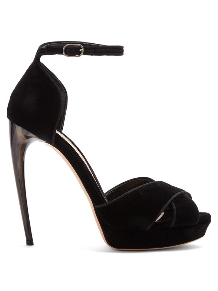 Alexander Mcqueen Curved Horn-heel Velvet Sandals