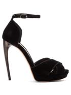 Alexander Mcqueen Curved Horn-heel Velvet Sandals
