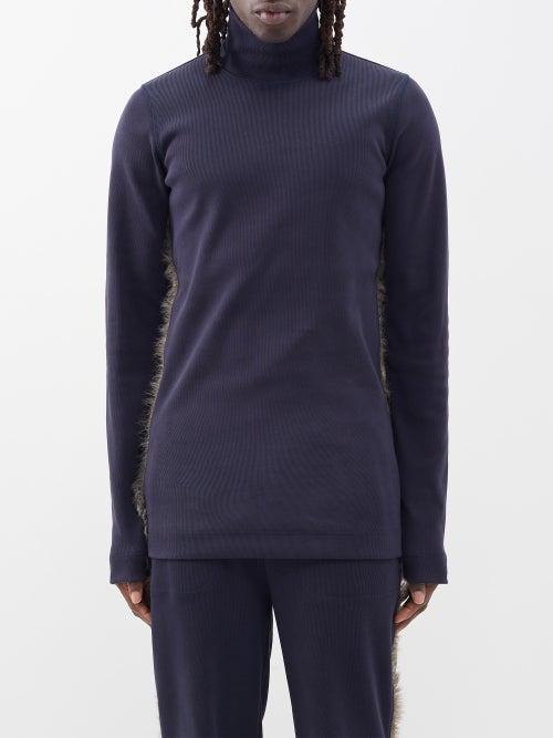 Namacheko - Mari Faux Fur-trim Cotton-jersey Sweater - Mens - Midnight Blue