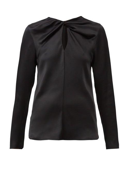Matchesfashion.com Giambattista Valli - Twisted Keyhole-neck Silk-satin Blouse - Womens - Black