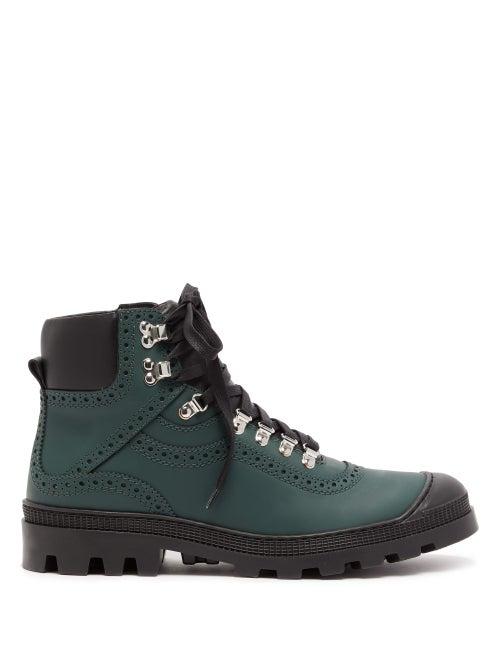 Matchesfashion.com Loewe - Leather Brogue Boots - Mens - Dark Green