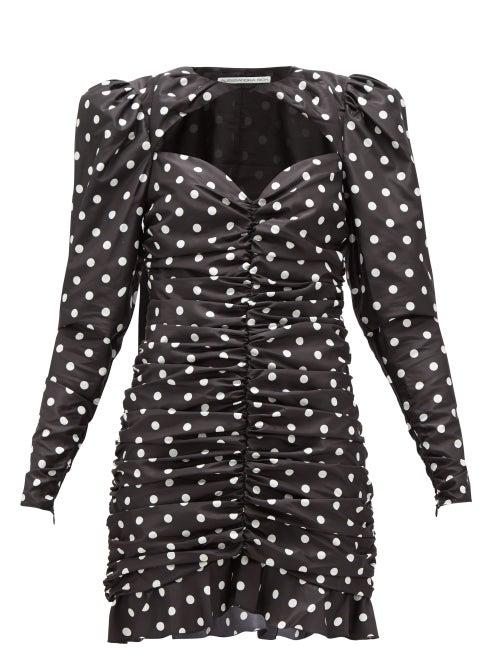 Matchesfashion.com Alessandra Rich - Ruched Polka-dot Silk-taffeta Mini Dress - Womens - Black White