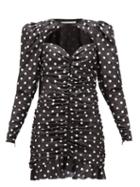 Matchesfashion.com Alessandra Rich - Ruched Polka-dot Silk-taffeta Mini Dress - Womens - Black White