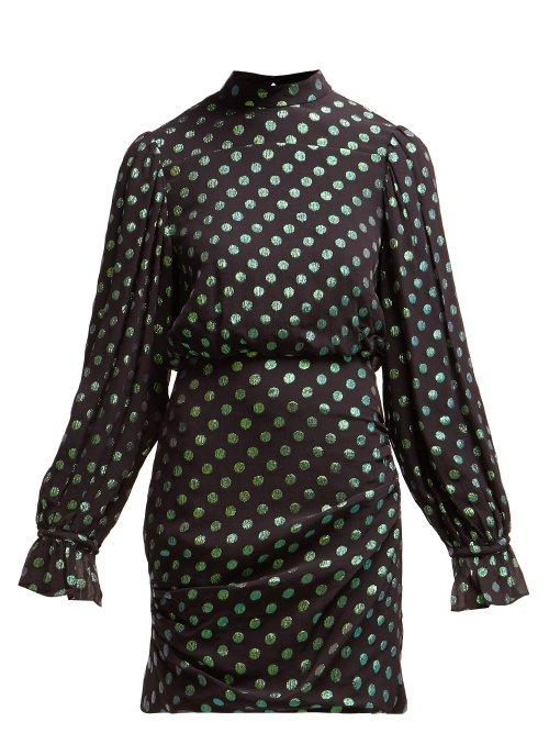 Matchesfashion.com Saloni - Rina Polka Dot Silk Dress - Womens - Black Green