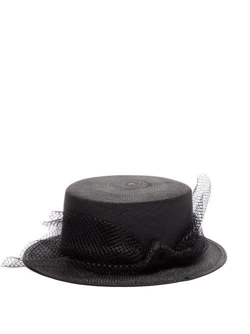 Matchesfashion.com Sensi Studio - Kate Tulle Trimmed Straw Hat - Womens - Black