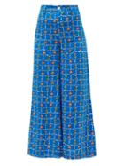 Matchesfashion.com Staud - Plum Vegetable Print Linen Wide Leg Trousers - Womens - Blue Multi