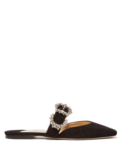 Matchesfashion.com Jimmy Choo - Gee Crystal Buckle Suede Backless Loafers - Womens - Black