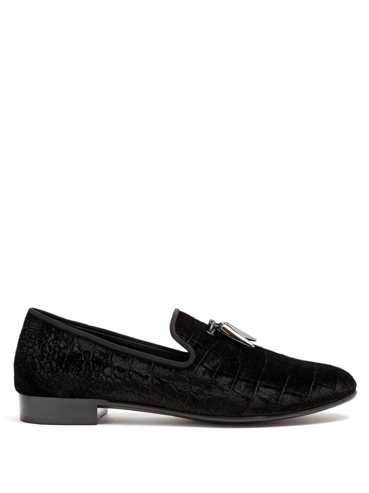 Giuseppe Zanotti Spacey Crocodile-embossed Velvet Loafers