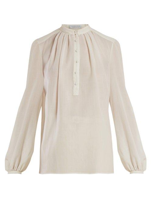 Matchesfashion.com Gabriela Hearst - Birkin Gathered Cashmere Voile Blouse - Womens - White