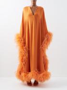 Valentino - Ostrich Feather-trimmed Georgette Gown - Womens - Orange