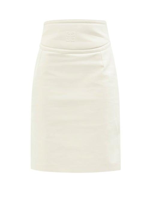 Ladies Rtw Givenchy - 4g-embossed Cutout Leather Pencil Skirt - Womens - White