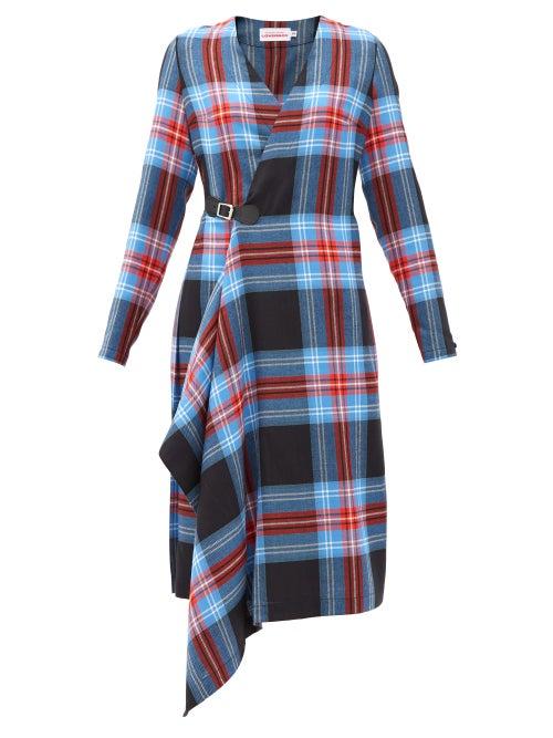 Matchesfashion.com Charles Jeffrey Loverboy - Tartan-check Asymmetric-hem Wool-twill Wrap Dress - Womens - Multi