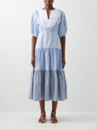 Wiggy Kit - Jacqueline Bib-front Cotton-seersucker Midi Dress - Womens - Blue Multi